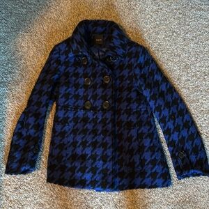 Women’s vintage royal blue/black houndstooth peacoat